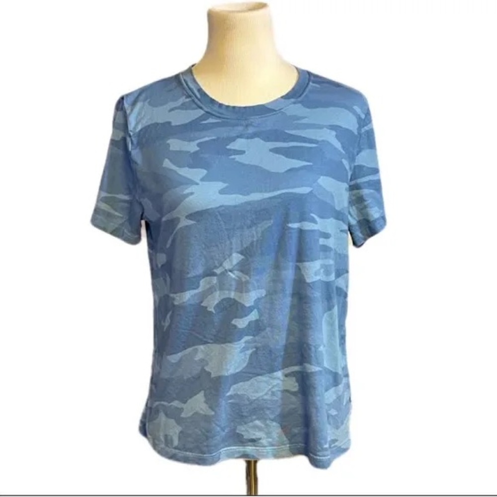 Splendid Abbie Crew Blue Camo Short Sleeve Crew Neck Tee Size Small